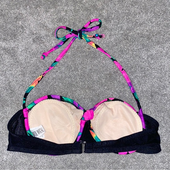 S VTG 90’s Carol Wior Neon Floral 2pc Bikini Underwire Halter Top Skirt Swimsuit - Picture 7 of 12